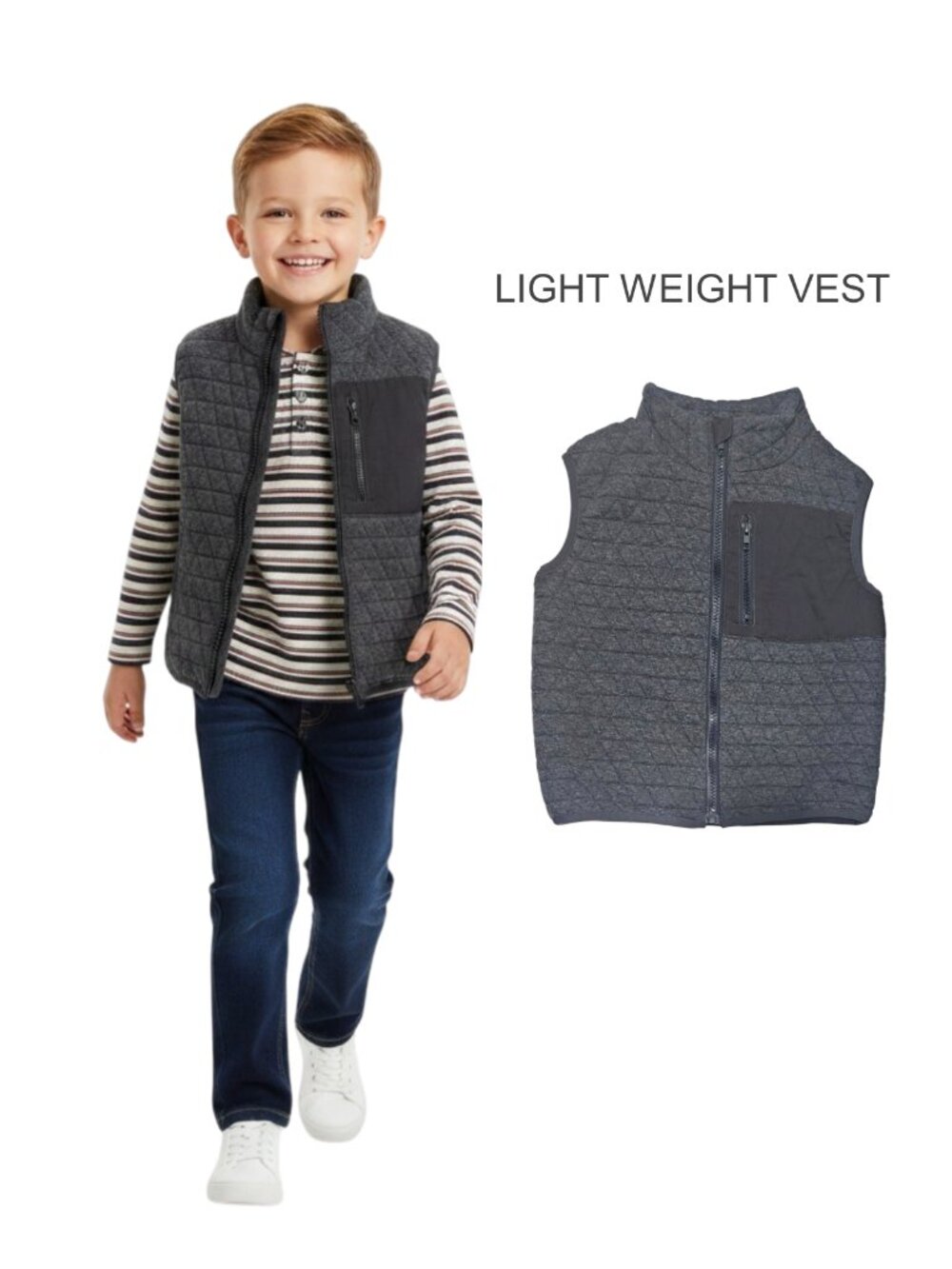 NWT - ME & HENRY Grey Soft Quilted Vest - Light Weight Size 5/6Y